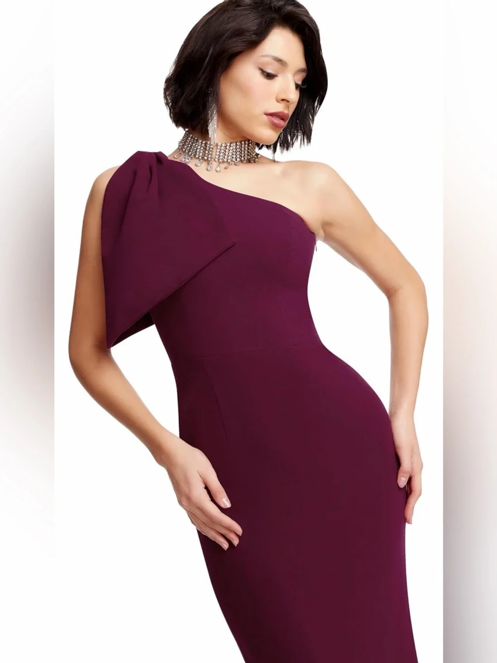 Dress the Population Magenta Tiffany One Shoulder dress black tie wedding guest - Picture 6 of 6